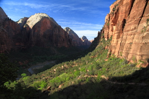 The Virgin River in Zion Canyon from Angels Landing Trail