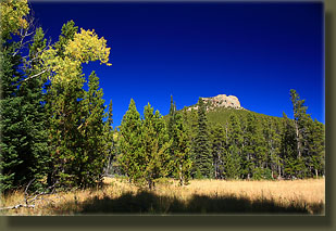 First peak of Estes Cone from a meadow along the trail