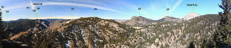 Ranked peaks in the area of Greyrock Mt in the lower Poudre Canyon