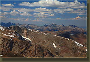 Never Summer Range: Richtofen is the tallest, with the jagged Nokhu Crags on the far right overlooking Cameron Pass