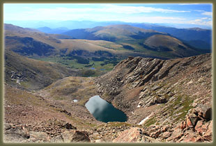 Looking down from the summit of Mt Bierstadt to Abyss Lake