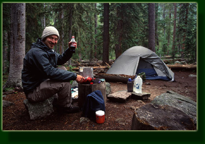 Enjoying a Coke for dinner at camp, Rocky Mountain National Park