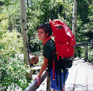 Andra at the bridge over Roaring Creek, Colorado