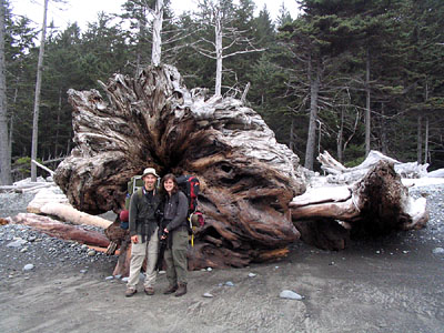 Andra and I pose next to our favorite piece of driftwood
