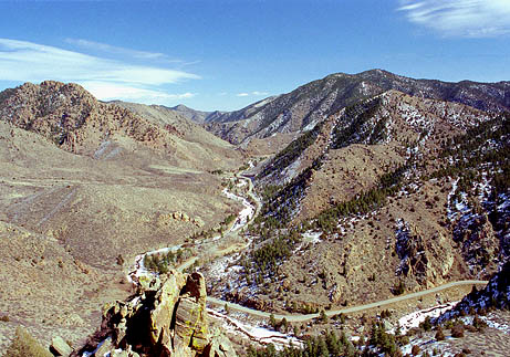 Visible in this shot looking east are Red Mt, Grey Rock Mt and Young Mt. In the valley lies Steven's Gulch and Hwy 14.