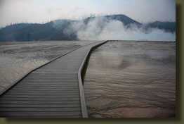 Boardwalk through lower geyser basin