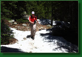 Christine hiking to Sandbeach Lake