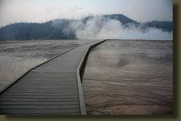 Boardwalk through lower geyser basin